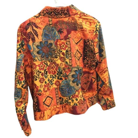 Coldwater Creek Cotton Embroidered Beaded Jacket Women PS Small Orange Patchwork - Picture 4 of 10